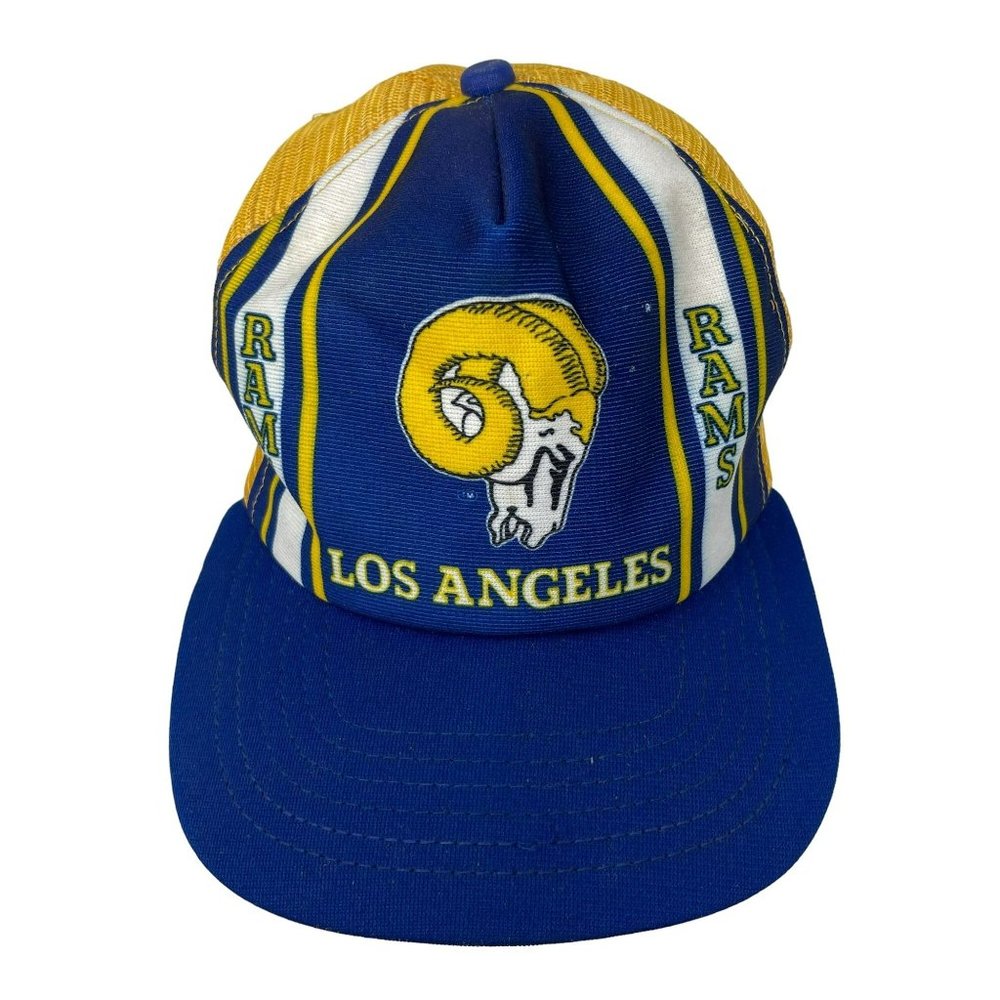 New Era Vintage LA Rams Hat Blue Yellow Snapback‎ Trucker Mesh 80’s One Size